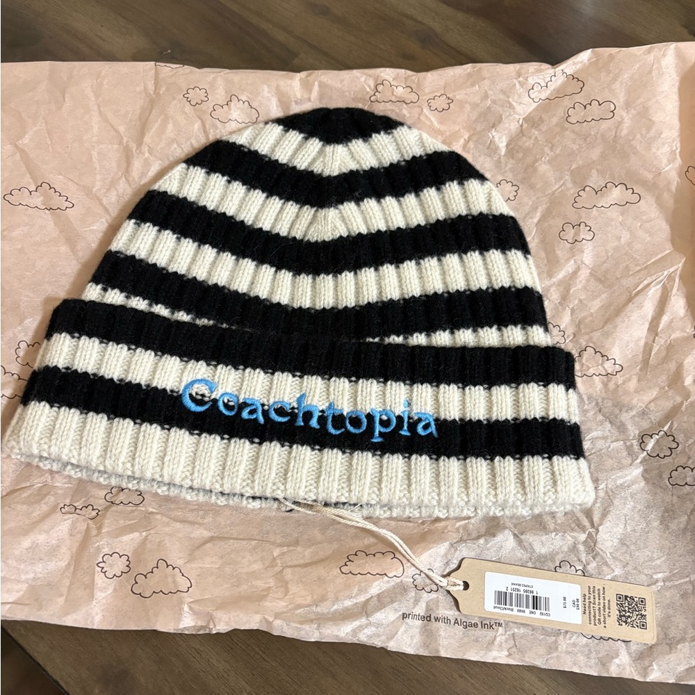 Coachtopia Black and White Striped Beanie